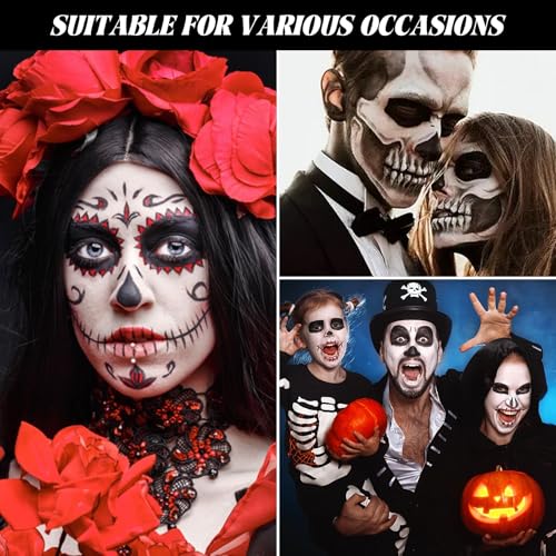 Black White Face Body Paint, 2 PCS White Black Face Body Painting Oil Based Cream Palette Kit for Halloween Cosplay, Special Effects SFX Makeup Kit with Paint Brushes for Adults Kids - Image 6