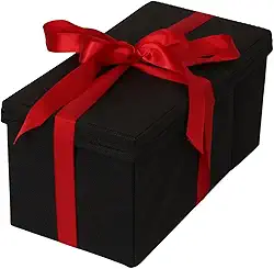 Caixa de Presente Luxo Preta com Fita Vermelha TNT e Cardboard Forrada Interna e Externa Desmontável 14x15x28cm para Ocasiões Especiais e Aniversários