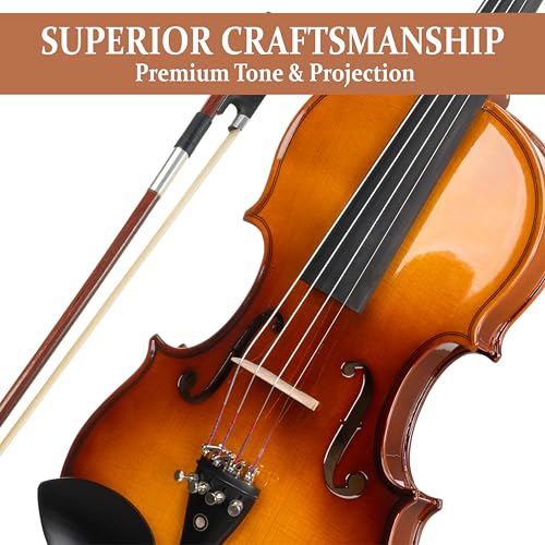 Image of Cecilio 1 /2 Violin Solidwood Violin with Hard Case, Bow, Rosin, Tuner, Shoulder Rest & Lesson Book - Ideal for Beginners