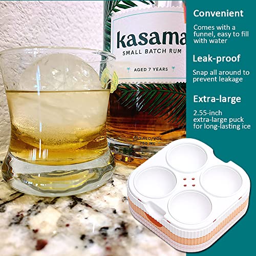 Ice Ball Maker Mold 2.5"-2 Pack, Large Round Ice Cube Mold For Cocktails, Whiskey, 4 Hole Circle Ice Cube Tray With Lid #TOP5