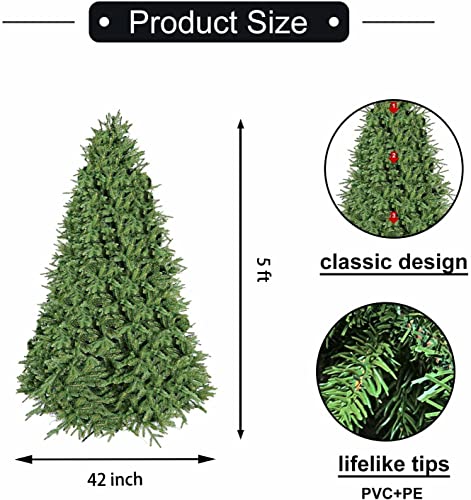 Makeatree 5-Ft Artificial Christmas Tree With 1173 Tips, Unlit Hinged Spruce Xmas Tree For Indoor Outdoor, Green #TOP1