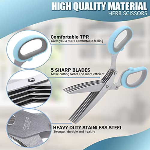 Tesoura de ervas com 5 lâminas de aço inoxidável multi e tampa de segurança Cortador de utensílios d