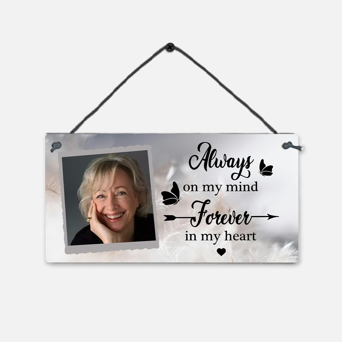 Gutegifts Black Personalised Plaque With Photo Memorial Plaque Bereavement Remembrance Funeral Gifts Butterfly Christmas Home Decoration Wall Hanging Sign-Always On My Mind Forever In My Heart