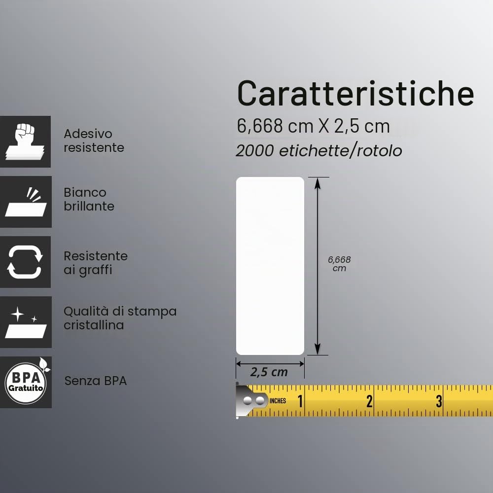 BETCKEY - 67mm x 25mm(2,625 in x 1 in) Perforated Etichette Termiche per Cartelle e Indirizzo Compatibile con stampanti Zebra e altre [10 Rotoli/20000 Etichette]