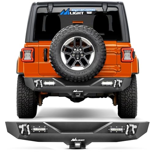 Image of Nilight Rear Bumper Compatible for 2018-2024 Jeep Wrangler JL Rock Crawler Bumper with Hitch Receiver & 2X Upgraded 18W LED Lights Off Road Textured Black