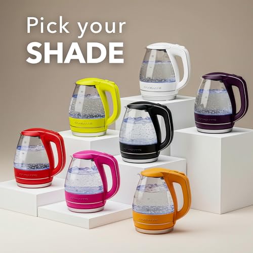 Image of OVENTE Electric Kettle, 1.5L Borosilicate Glass Countertop Water Heater and Boiler for Coffee or Tea, BPA-Free, Auto Shut-Off, Boil-Dry Protection, Removable and Washable Spout Filter, Orange KG83O