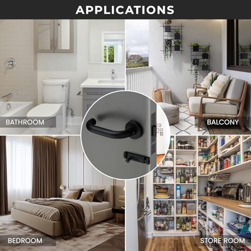 Image of LAPO Bathroom Lock Set | 45x45mm Lock Body | Keyless Operation | Works on 30-50mm Door | Brass Latch | Black Finish | Reversible Fitment | Quick Mounting | 3 Years Warranty | CMH-6T