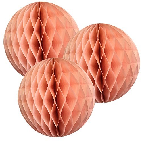 Pack of 3 Paper Honeycomb Balls for Party Decorations Wedding Birthday Christmas Parties (Peach, 8" (20 cm))
