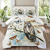 CCoutueChen Owl Bedding Set Queen Size for Girls Boys Kids 3D Animal Printed Comforter Set White Blue Butterfly Bedding Sets 3 Piece Soft Microfiber Down Alternative Comforter Sets with 2 Pillowcases