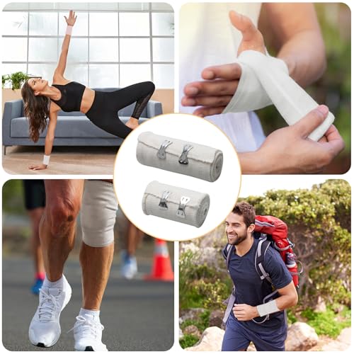 6 Stück Elastische Bandage, Weiße Kompressionsbinden Elastischer Verband mit Metallclips, Elastische Medizinische Fixierbinde für Handgelenke Knöchel Knie