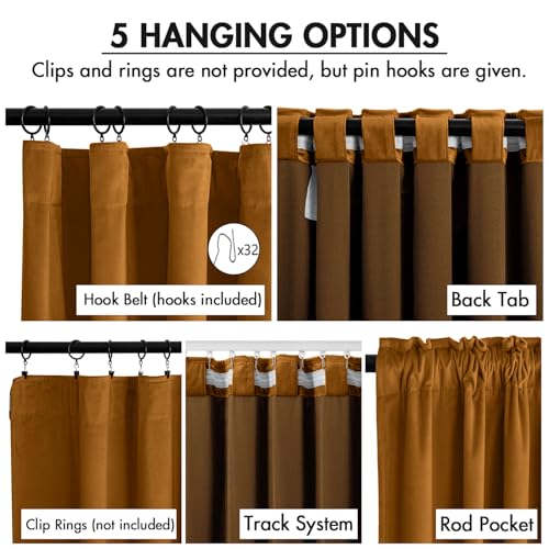 Image of MIULEE Velvet Curtains 50W x 84L 2 Panels Golden Brown Blackout Curtains | Luxury velvet fabric, pinch pleat design, back tab hooks, thermal insulated, blackout light blocking, for living room bedroom