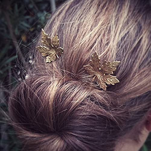 Aneneiceera Boho Maple Leaf Hair Clip Vintage Gold Maple Leaf Hair Pin Retro Hair Barrette Bride Hair Bobby Pins Wearing Hair Clamps Wedding Hair Accessories for Women and Girls 2Pcs(Leaf C) - Image 2