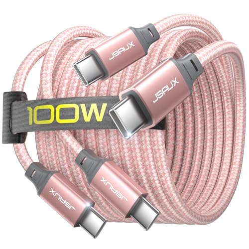 Image of JSAUX 100W USB C to USB C Cable [2-Pack 6.6FT], PD Fast Charging, Pink | 100 Watt Fast Charger, Braided Type-C Cords for iPhone Air /17e /17 /16 /15 Series, Galaxy S /Note Series, MacBook and iPad