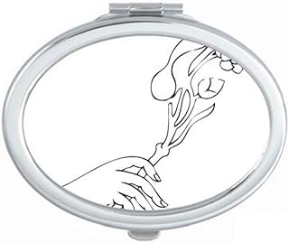 Culture Hand Flower Line Drawing Pattern Mirror Portable Fold Hand Makeup Double Side Glasses