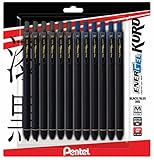 Pentel Energel 0.7 Kuro Gel Pen - Medium Line - 12 Pack Of 6 Black & 6 Blue