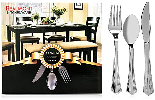 Beaumont Kitchenware Top Rated Plastic Silverware | BPA Free Construction and Finish | Modern, Elegant Scallop Design | Set of 80 Forks, 40 Spoons, and 40 Knives