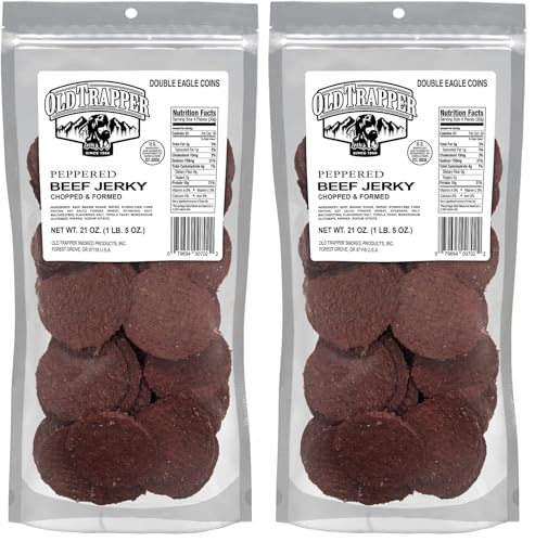 Image of Old Trapper Peppered Double Eagle Beef Jerky, Real Wood Smoked, 10g of Protein, 1 Bag (80 Pieces), (Pack of 2)