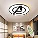 Produktbild ZXM LED Rächer Allianz Deckenleuchte Runde Kinderzimmer Moderne Avengers Logo Ultradünne 4,5 cm Acryl Dimmen Fernbedienung Junge Schlafzimmer Augenschutz Wohnzimmer Esszimmer Lampe,Schwarz,42CM(26W)