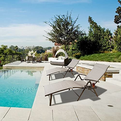 Kozyard Cozy Aluminum Beach Yard Pool Folding Reclining Adjustable Chaise Lounge Chair With Drink Holder Assembled. Weather Free(1 Pack, Beige) #TOP1
