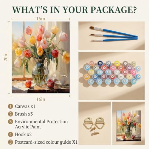 Image of HASTHIP Paint by Numbers Kit with Canvas and Acrylic Paints for Decor | Art kit, Painting Kit for Adults Beginners, Art Therapy Kit for Adults, Wall Decor Paint Home Decor, Frameless 16x20 inch