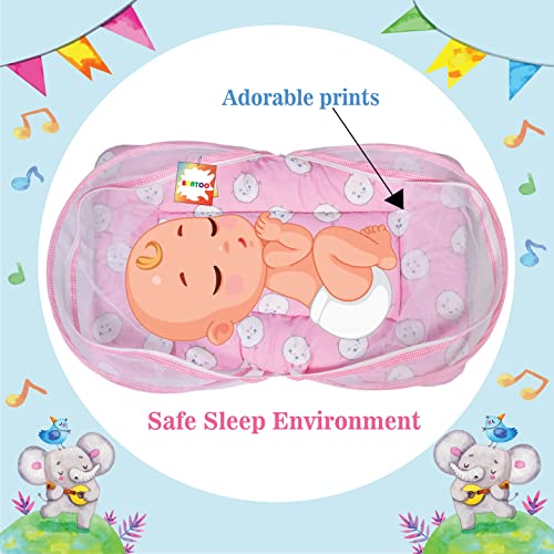 Bantoo-New-Born-Baby-Bedding-Set-Cotton-Mattress-with-Mosquito-Net-0-6-Months-Pink
