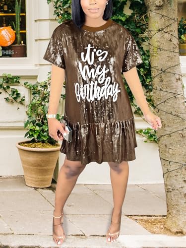 Image of FLOYU Women Sequin Birthday Dress It's My Birthday Dresses Sparkly Party Tops Sexy Birthday Outfits