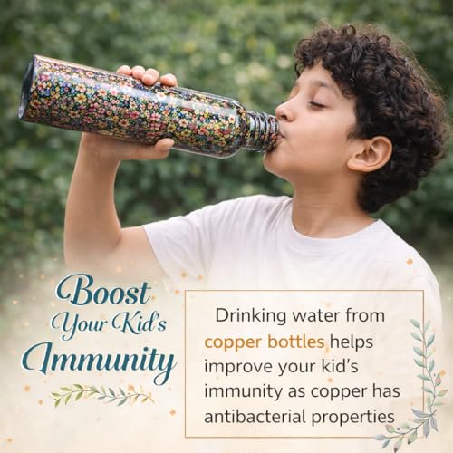 Image of JAIPUR ACE Hammered Pure Copper Water Bottle with Glass Set | 100% Copper Bottle Set | Leak Proof, Ayurvedic Health Benefits, Premium Design Gift Set for Home, Office, Gifting (Beautiful Flowery)