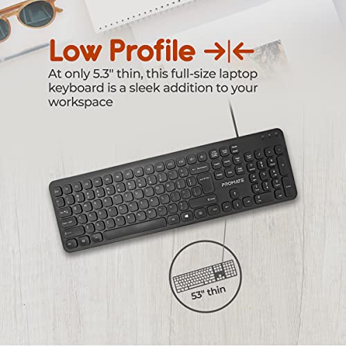 Image of Promate Wired USB Keyboard with Mouse, Super-Slim Comfortable Full-Sized Quiet Keyboard with 1200 DPI Ambidextrous Mouse, in-Built Volume Controls and Fold-Up,Combo-KM2