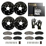 Max Advanced Brakes Front & Rear Brake Kit Compatible With 2017-2019 2021 2022 2023 Kia Soul Turbo Forte5 Replacement Drilled Slotted Black Coated Disc Brake Rotors and Ceramic Brake Pads