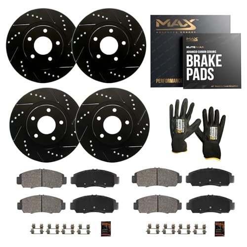 Max Advanced Brakes PerformanceMAX Front & Rear Brake Kit | Fits 2006-2018 Dodge Ram 1500 | Slotted & Drilled Rotors & Carbon Ceramic Brake Pads for Heavy-Duty Performance
