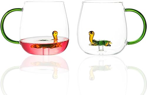 Tazas de café de vidrio con infusión de animales 3D, vasos estéticos de 16 onzas, taza de té, taza de deseos, regalo único para amigos