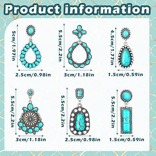 BBTO 6 Pairs Turquoise Oval Earrings Turquoise Bohemian Dangle Vintage Boho Western Jewelry Western Earrings for Women Cowgirl Gifts2