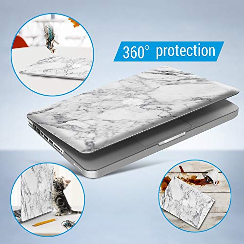 IBENZER MacBook Pro 13 Inch case A1278 Release 2012-2008, Plastic Hard Shell Case with Keyboard Cover for Apple Old Version Mac Pro 13 with CD-ROM, White Marble, P13WHMB+1A