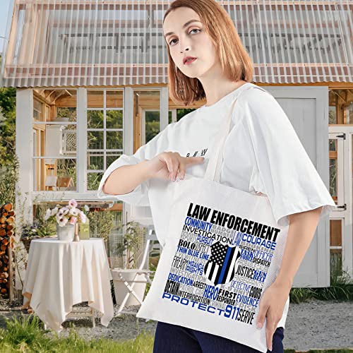 LEVLO Law Enforcement Canvas Tote Bag Police Academy Graduation Gift Blue Line Police Shoulder Bag Police Merchandise3