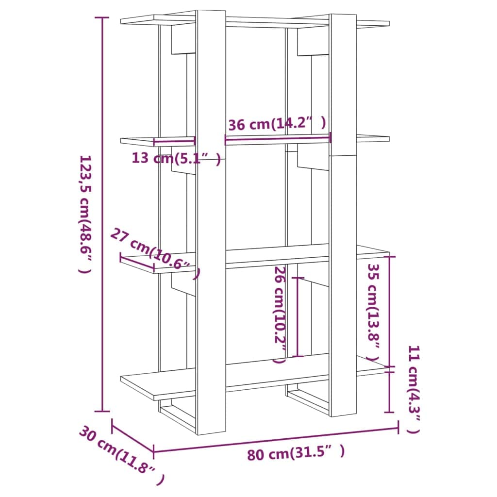 Bücherregal aus Holz, 80x30x123,5 cm, als Raumteiler nutzbar – Robustes und stabiles Regal für Bücher, Zeitschriften, DVDs und Dekoration, pflegeleicht mit feuchtem Tuch
