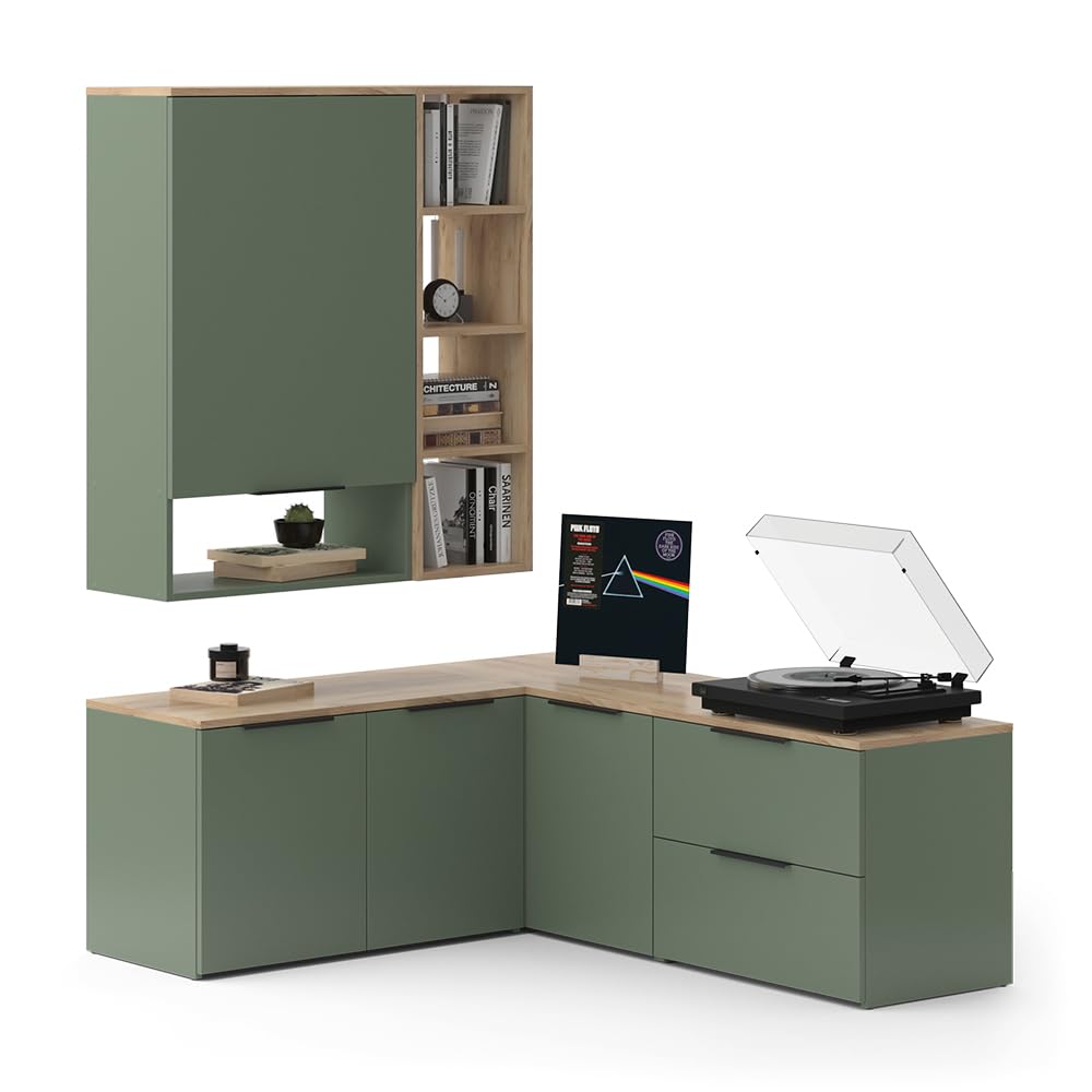 Vicco Conjunto de salón Wido, Verde, 5 Partes, Compatible con Otros Elementos de la Serie Wido