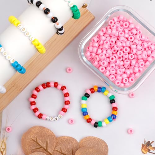 Image of 1000Pcs Pony Beads Bracelet 9mm Pink Plastic Barrel Pony Beads for Necklace,Hair Beads for Braids,Key Chain,Jewelry Making (Pink)