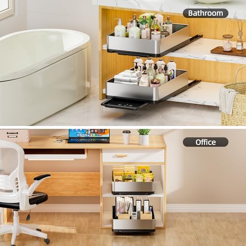 Image of Ewaiira Pull Out Spice Rack Organizer for Cabinet 12.6 inch Wx16.5 D, Heavy Duty Slide Out Pantry Shelves, Stainless Steel Sliding Cabinet Drawers, Pull Out Narrow Organizer for Kitchen Cabinets, 1 Pack