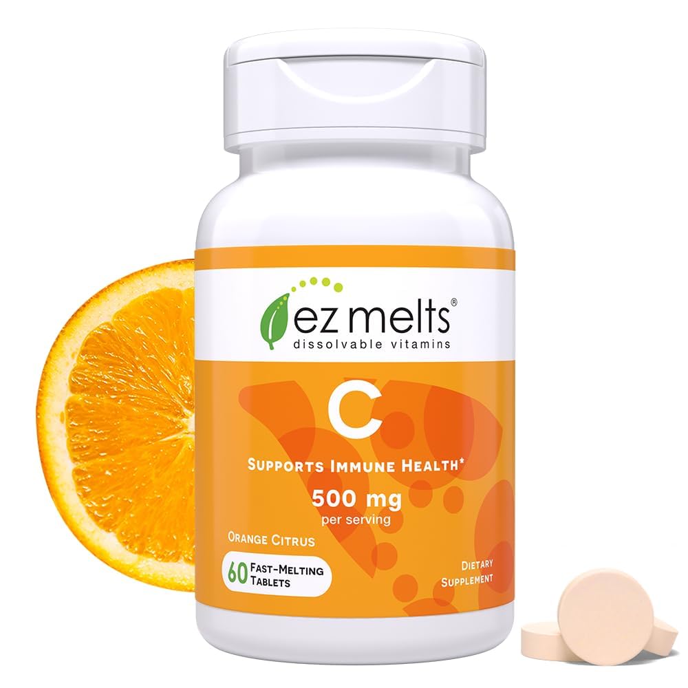 EZ Melts C for Immune Support, 500 mg, Sublingual Vitamins, Vegan, Zero Sugar, Natural Orange Flavor, 60 Fast Dissolve Tablets