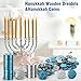 Realspring Hanukkah Gift Set of 200 Pcs Coins and 10 Pcs Wooden Dreidels Gelt Coins Treasure Hunt Treasure Hunt Game Toy Hanukkah Party Supplies, Blue and Gray