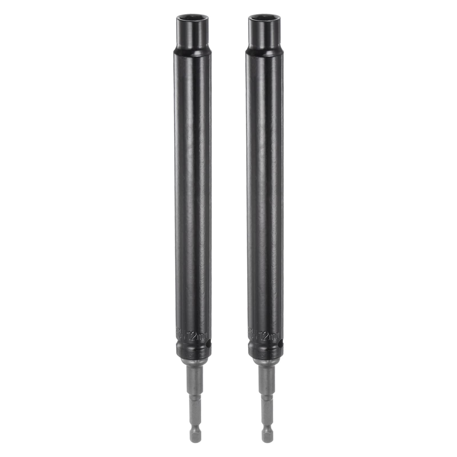 sourcing map 2pcs Extra Long Hollow Socket, 12mm x 200mm Deep Well Impact Nut Driver with Hex Shank Power Drill Adapter