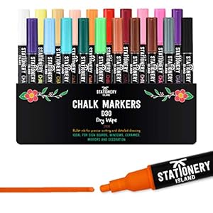Stationery Island Krijtstiften D30 Pak Van 20 Diverse Kleuren – 3mm Penpunten markeringen . Droog Uitwisbaar krijtmarker…