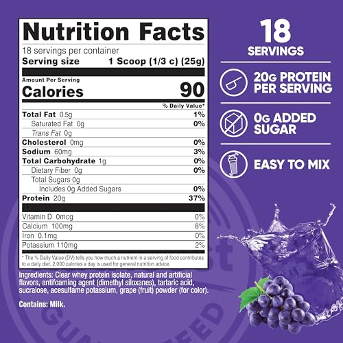 Image of Nutricost Clear Whey Protein Isolate Powder (Concord Grape) 1 LB, GMO-Free | 20g of Protein, 0g Added Sugar, Gluten-Free