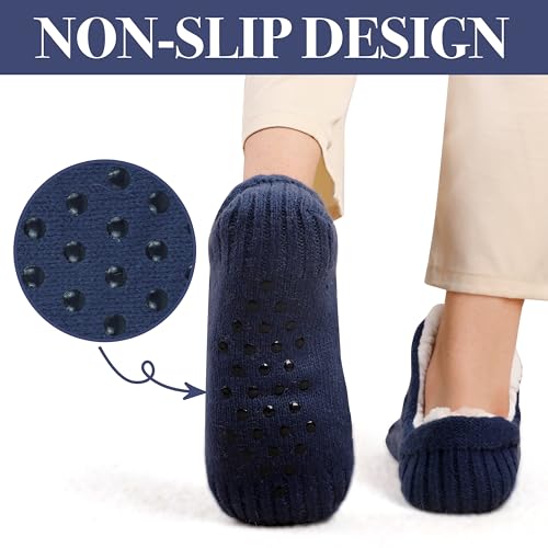Image of Women Knitted Slipper Socks Winter Sherpa Plush Sock Slipper Non-Slip Fleece Fuzzy Indoor Socks With Grippers