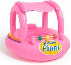 Bóia Inflável com Assento e Toldo para Bebês 6 a 24 Meses – Bote Infantil em PVC Reforçado com Proteção Solar e Brinquedos