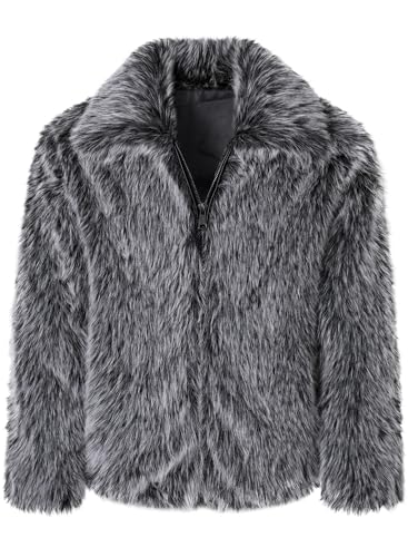 FANARCHER Mens Winter Faux Fur Coat Fluffy Jacket Turn Collar Luxury Overcoat Long Sleeve Parka Fleece Furry Outwear
