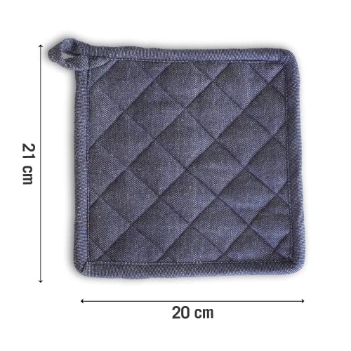 Image of 2 Oven Mitts and 2 Pot Holders Set-Cotton Heat Resistant Pot Stand and Kitchen Gloves-Heat Proof-Free Size-Combo Set (Blue)