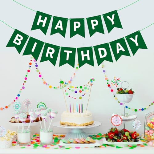 Image of Hooqict Happy Birthday Banner Dark Green Birthday Party Decorations Green Party Banner Garland Sign for Kids Adults Men Golf Birthday Decorations Supplies