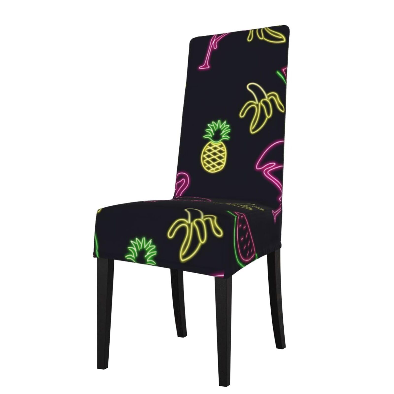 Hjfczh Black Pineapple Banana Flamingo Prints Dining Chair Throw Covers – Stretchy Spandex Furniture Layers For Refreshing Your Space - No Ironing Needed