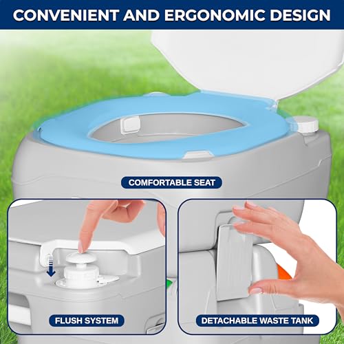 SereneLife 5.8 Gal Portable Toilet for Adults – Leak-Proof Camping Toilet with Detachable Waste Tank, Flush System, Level Indicator, Carry Bag & Hand Sprayer for RV, Tent, Hiking, Travel & Home Use - Image 4